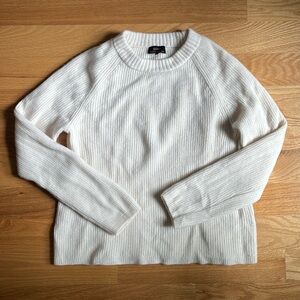 Quince Mongolian Cashmere Fisherman Crewneck Sweater, Ivory, Large